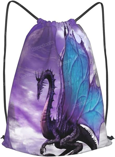 

backpack purple dragon drawstring bag for kids women girls gym string waterproof resistant nylon school