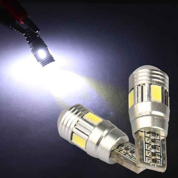 

2pcs t10 5630 6 smd super bright car led light lamp bulbs with lens polarity aluminum shell dc 12v