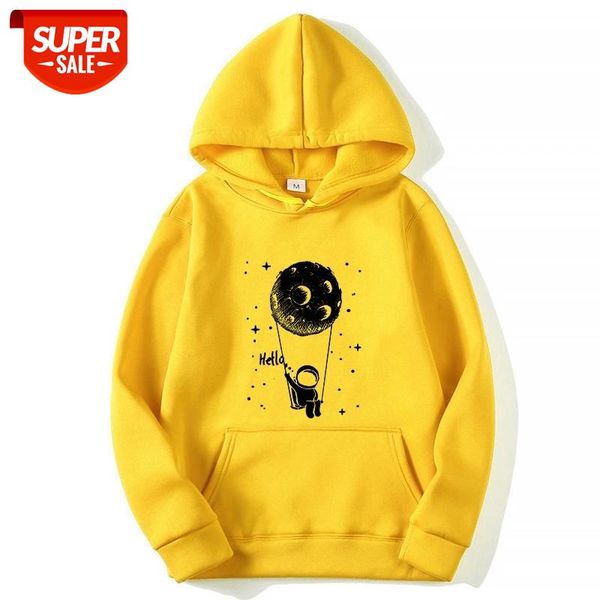 

xin yi fashion brand men's hoodie funny astronaut playing in the air print harajuku fleece hoodie hip hop hooded sweatshirt #ip6j, Black