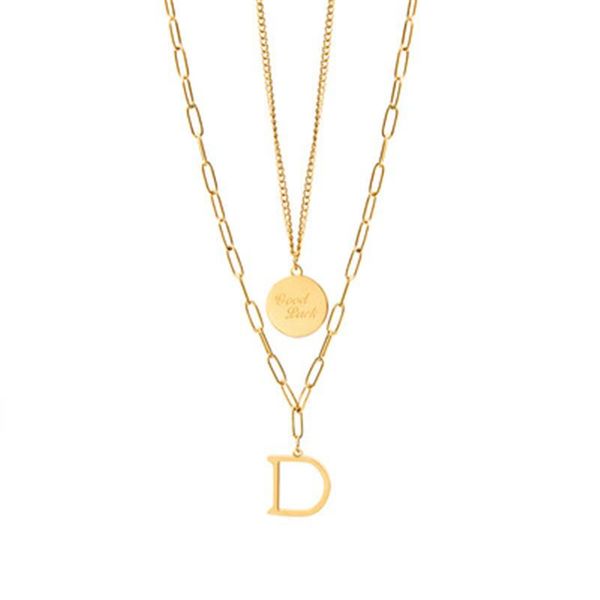 

pendant necklaces 2021 fashion punk letter d for women gold plated chain 2 layered initial necklace good lucky jewelry, Silver