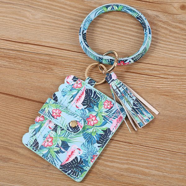 

ups 2021 wristlet keychain bracelet pocket credit card holder tassel bangle pu leather keyring wallet for women girls, Black