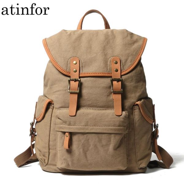 

backpack atinfor brand canvas with leather vintage belts women lapbag college students bookbag