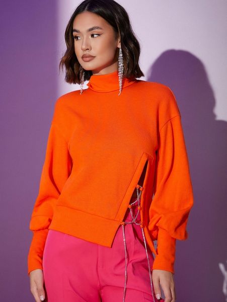 

lace up detail high neck sweatshirt q7uv#, White;black