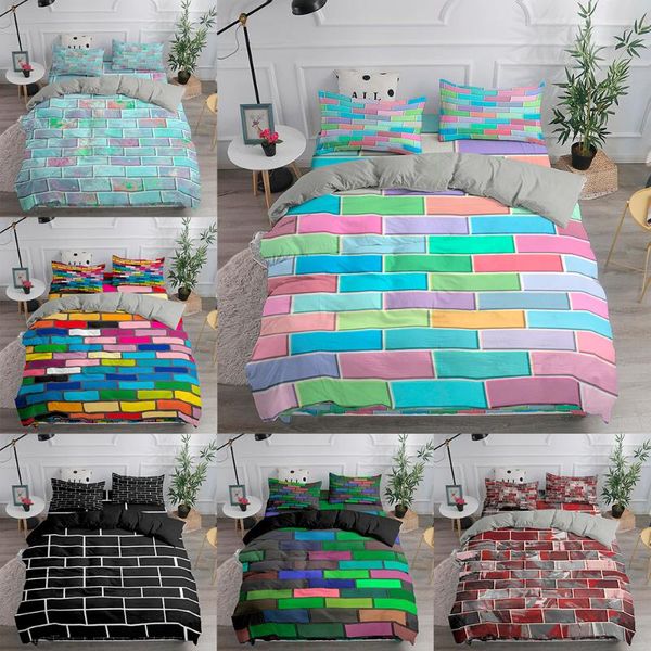 

color bricks 3d bedding set modern luxury duvet cover set ceramic tile bedclothes 2/3 pieces  king bed cover home texiles