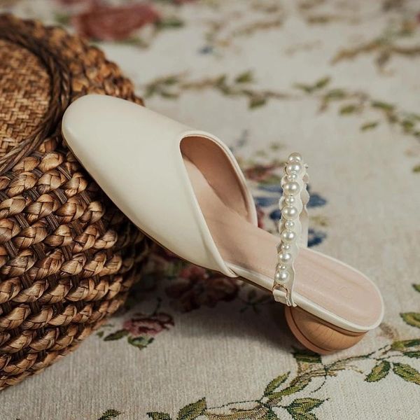 

slippers fashion women shoes round head elegant lady sandals autumn ladies office pumps solid color woman muller, Black