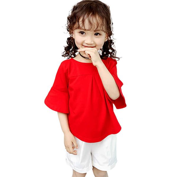 

kids clothes solid color girl summer tshirt + short clothing casual style children's tracksuit 6 8 10 12 14 210528, White