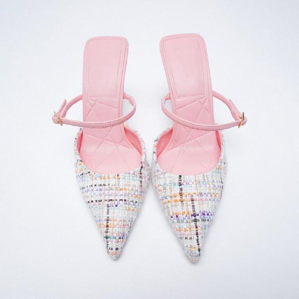 

slippers shallow shoes multicolored sandals pointed toe women summer heeled mules luxury slides pantofle high soft designer thin, Black