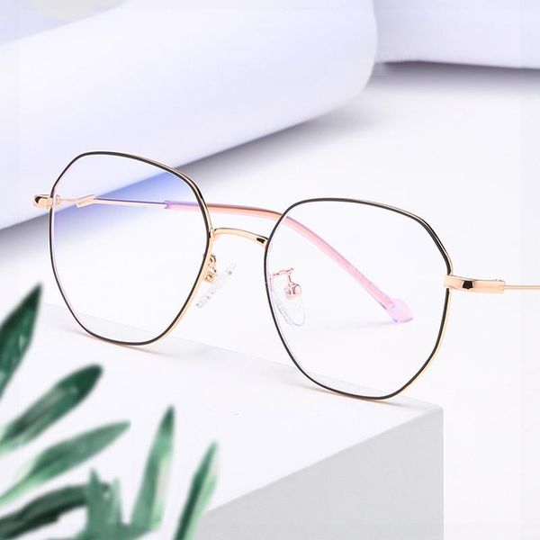 

fashion sunglasses frames 2021 metal literary flat mirror polygon exquisite trend glasses men and women can be equipped with myopia frame., Black