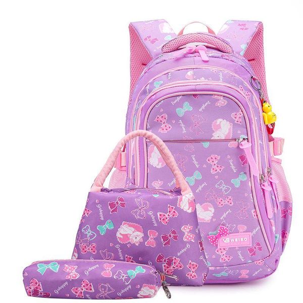 

cute bow printing backpacks children primary girls school bags set kids bookbags 3 pieces set sac enfant waterproof nylon