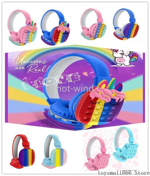 

popular unicorn head-mounted simple and cute rainbow marcaron bluetooth stereo headset decompression finger toy