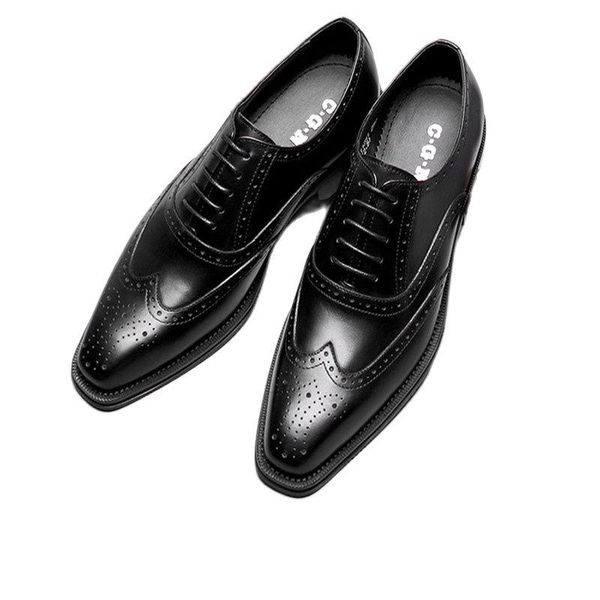 

dress shoes brock carved leather men, british business shoes, breathable, compound pointed toe men's wedding shoe, Black