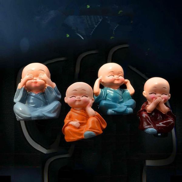 

car air freshener ornaments 4pcs/set resin monks maitreya buddha doll automotive fragrance vents clip auto interior