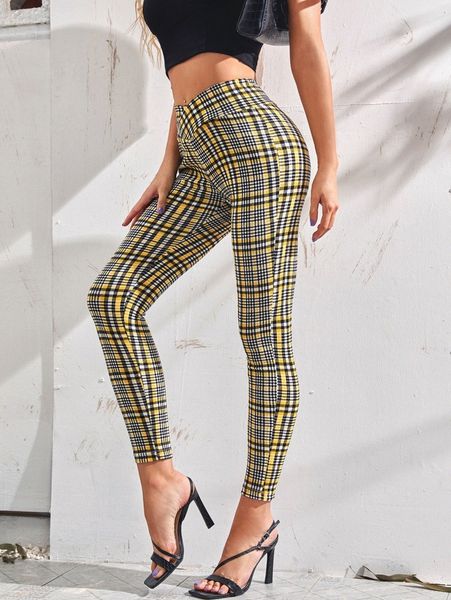 

notched waistband tartan pants l86k#, Black;white