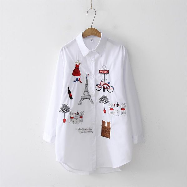 

fashion embroidery cotton spring fall women blouses casual blusas mujer, White