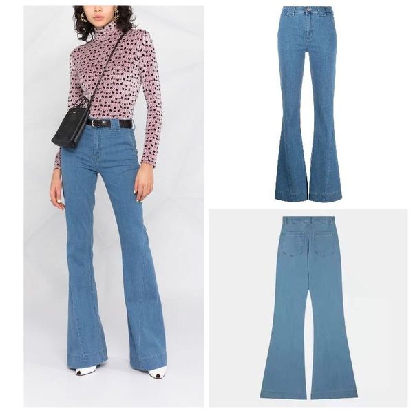 

women's jeans 2021 women pants fashion classic high waist design casual versatile slim flare spring autumn, Blue
