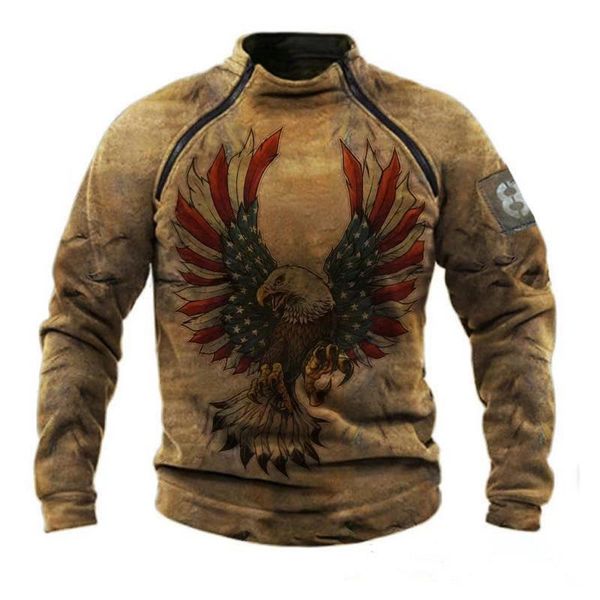 

men's hoodies & sweatshirts autumn vintage mens round neck oversized sweatshirt male fashion eagle printed long sleeve pullovers men, Black