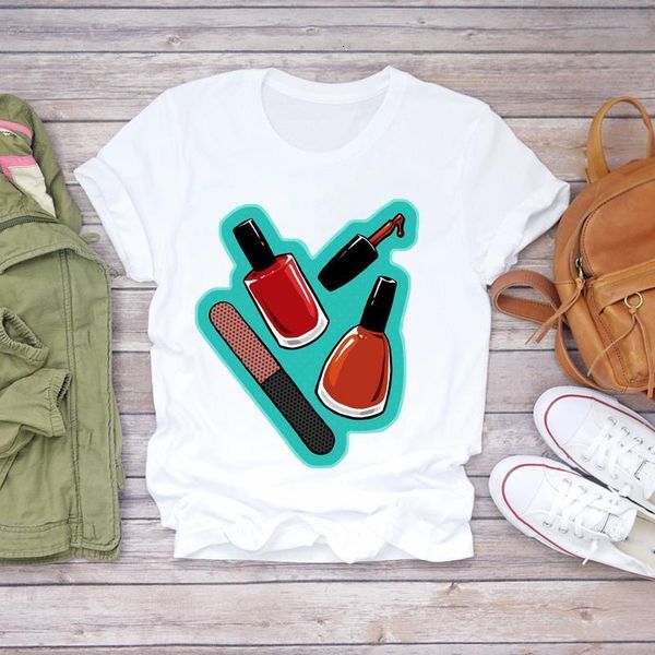 

women 2021 summer fingernail nail art elegant cute ladies lady t-shirts t shirt ladies womens graphic female tee t-shirt, White