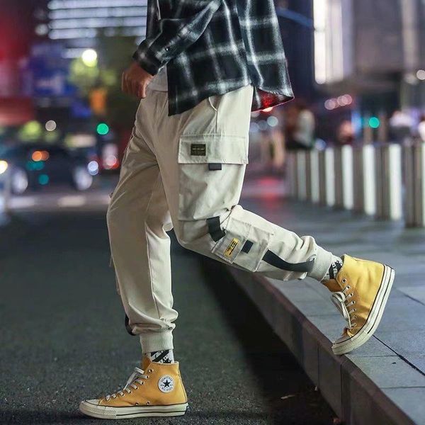 

men's pants 2021 mens harem streetwear jogger trousers men hip hop sweatpants cargo, Black