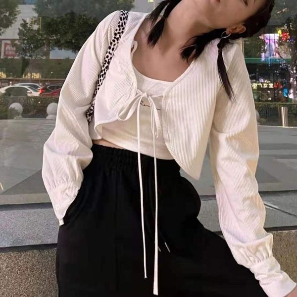 

women's jackets cardigan women o-neck solid white long sleeve short coats kpop causal all-match outwear girls sweet autumn spring, Black;brown