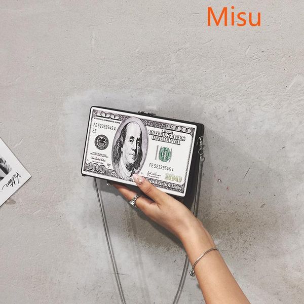 

cross body fashion dollar pattern printing crossbody bag chain pu leather women box small square personality girl shoulder