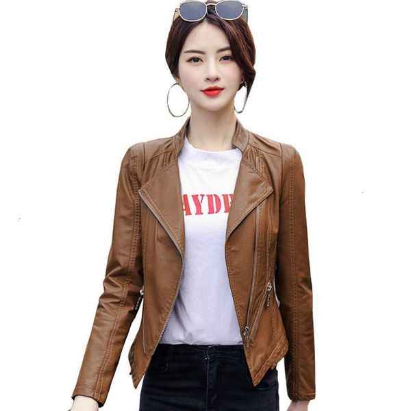 

2021 new autumn winter women short design faux pu jacket slim fashion punk bomber outerwear plus size motor vehicle coat ym1016, Black