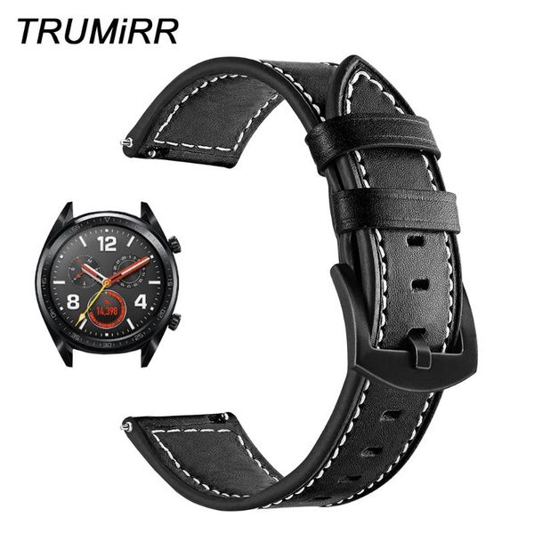 

watch bands trumirr genuine leather watchband for huawei gt quick release band sports strap stainless steel clasp bracelet wristband, Black;brown