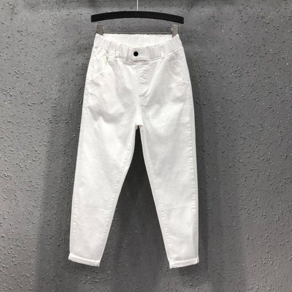 

women's pants & capris ladies trousers button decoration all match simple women elastic waist, Black;white