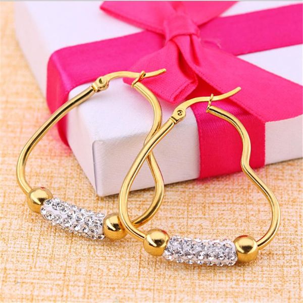 

stud 2021 titanium stainless steel punk crystal earrings gold color heart for women ear clip fashion jewelry, Golden;silver