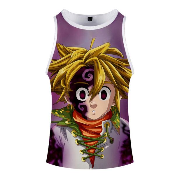 

men' tank frdun 3d meliodas anime cool harajuku streetwear capless accessories fashion summer, White;black