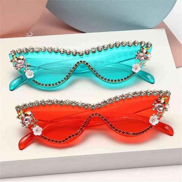 

80% off store online ins red same fashion sunglasses exaggerate women's color lenses diamond metal hinge, White;black