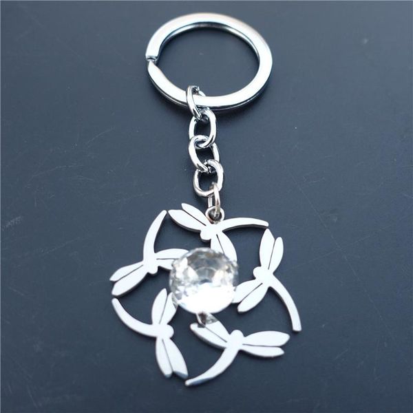 

keychains stainless steel dragonflies keyring fashion resin stone jewelry, Silver