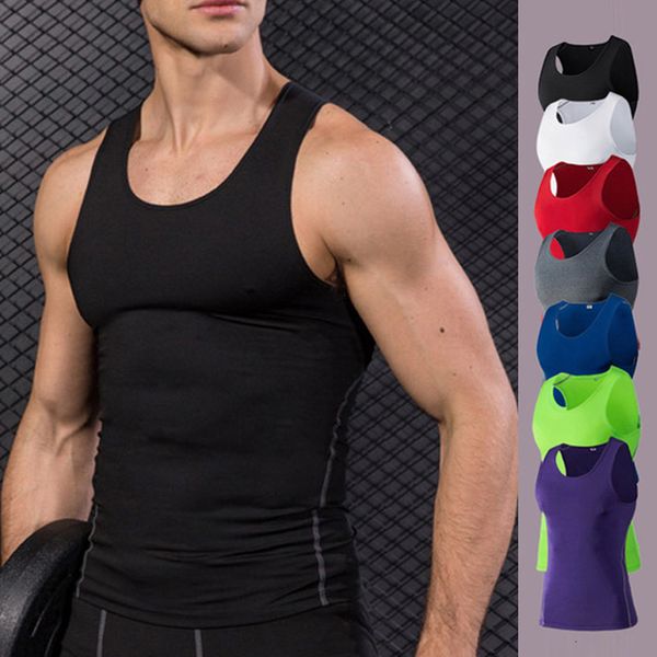 

compression base layer mouwloos vest tank fast high elasticity gym under shirt men running sport ves, White;black
