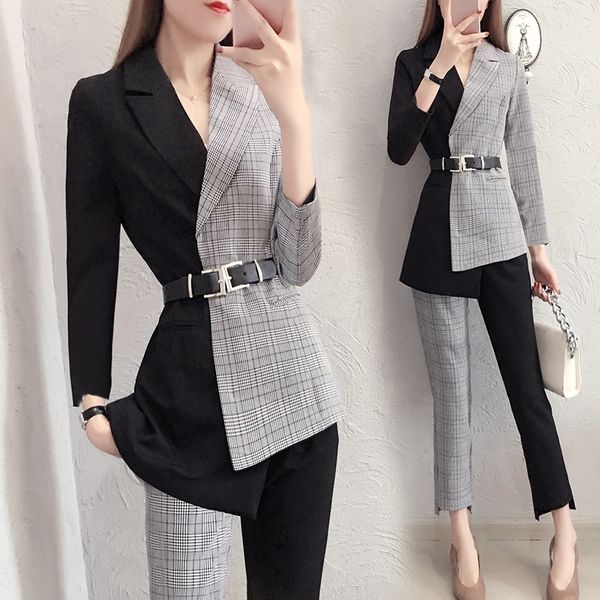 

2021new irregular spring of women fashion temperament sew little two-piece jacket c85g, White;black