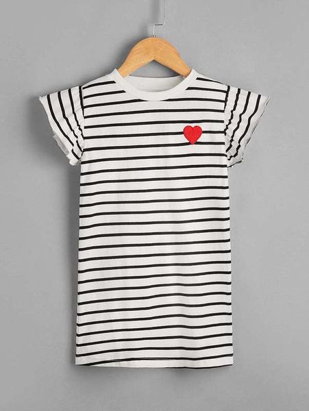 

toddler girls heart embroidery stripe ruffle armhole tee dress she, Red;yellow