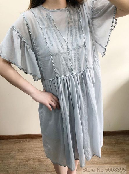 

casual dresses [elfstyle] - annaelle embroidered cotton lace mini dress with short cape sleeved woman high quality, Black;gray