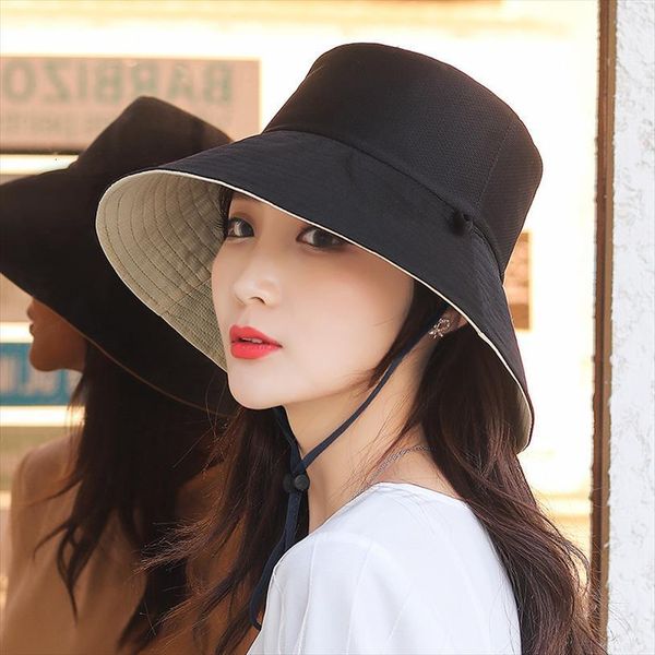 

women cloth summer sun hats wide brim foldable fashion beach hat adjustable lace up anti uv cap protection female, Blue;gray