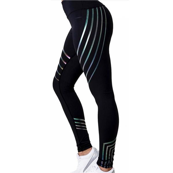

yoga outfits 2021 women pants high waist sports legging shiny stripe jogging tights fitness leggings workout trousers, White;red