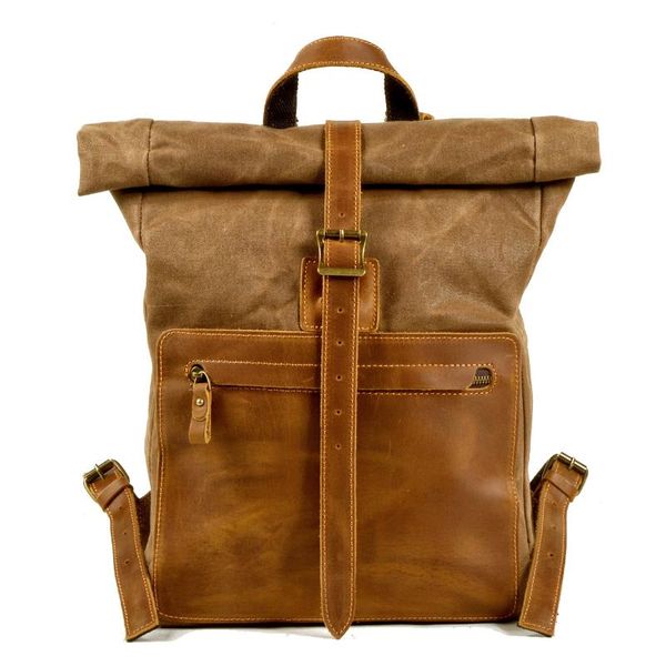 

backpack 2021 simple retro wax canvas suitable for men's casual with leather bag square travel school