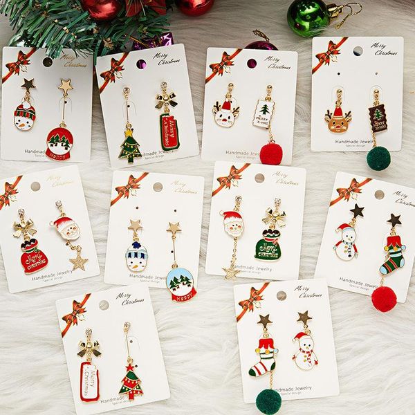 

stud 2021 european and american santa claus plush ball tassel asymmetric earrings trendy christmas ornaments women jewelry, Golden;silver