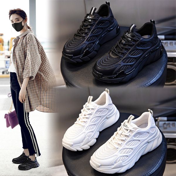 

women's leather shoes with film bottom autumn 2021 sports and leisure running children's flat increased father's, Black;white