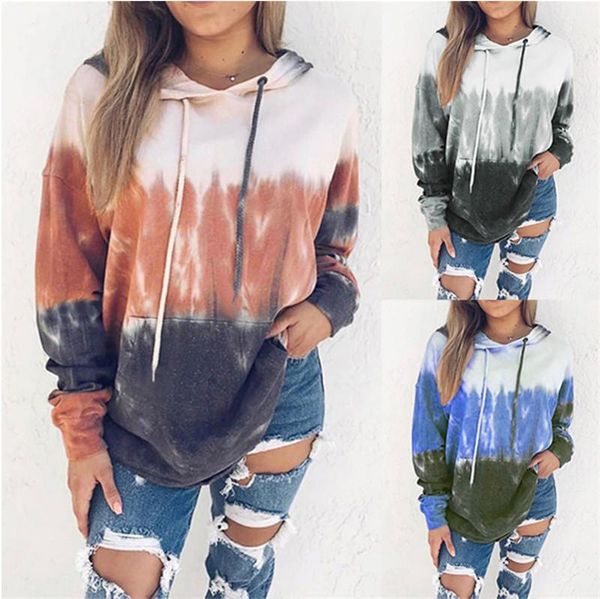 

tie dyed women hoodies fashion loose long sleeve drawstring hooded hoodies pullover autumn women designers clothes, Black