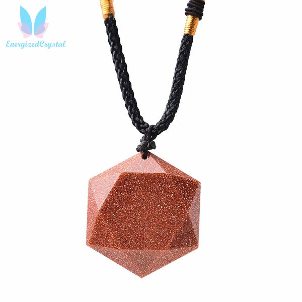 Fashion Gold Sand Quartz Cura Charka Hexagram Cura Crystal Pingente Presente