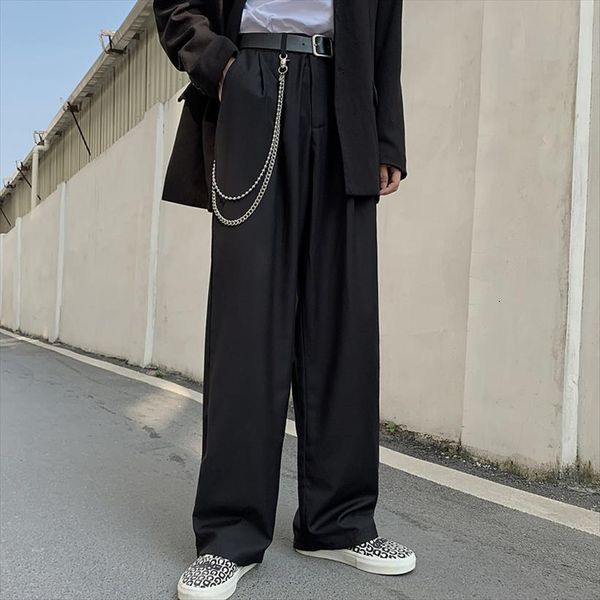 

mazefeng harajuku wide long women pants trousers vintage couple pockets all match high waist men streetwear, Black