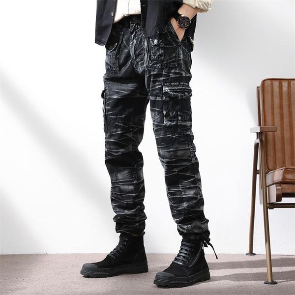 

men's pants cargo men military tactical training outdoor multiple pockets camouflage sweatpants loose stratube casual techwear, Black