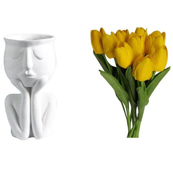 

decorative flowers & wreaths white character portrait flower pot resin succulent plant with 10pc 35cm tulip artificial bouquet fake