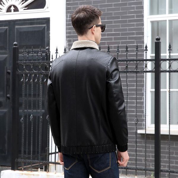 

men's leather & faux real genuine sheepskin men coats warm winter jacket duck down coat jaqueta de couro 2224 yy592, Black