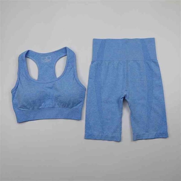 

seamless yoga sets women gym clothes running sportswear fitness shorts+padded push-up sports bra 2 piece workout sport suit 210813, Gray