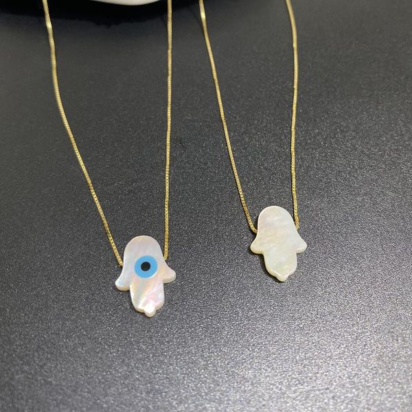 

pendant necklaces miy gold jewelry natural shell mother of pearl hand fatima hamsa charm box chain choker necklace gift for women, Silver
