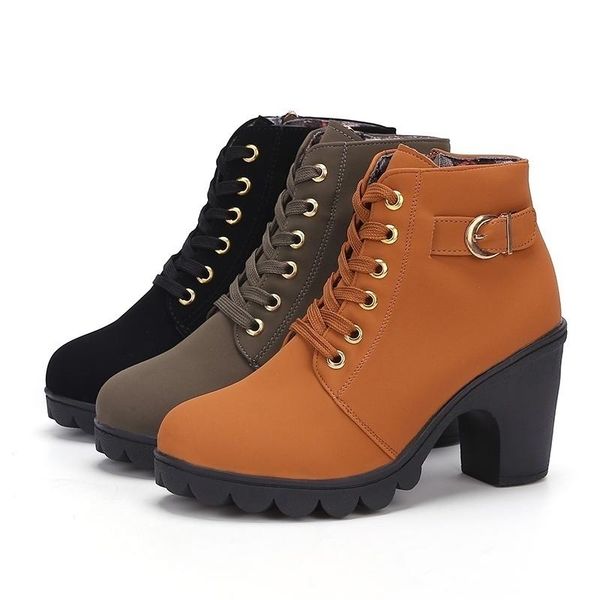 

dress shoes women fashion high heel short boots ankle lace up non-slip comfortable casual, Black
