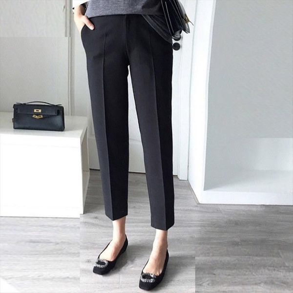 

ankle length trousers high waist womens capri sloid straight streetwear fashion female office lady pantalon femme, Black;white